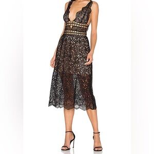 For Love & Lemons Mon Cheri Midi Dress in Noir S